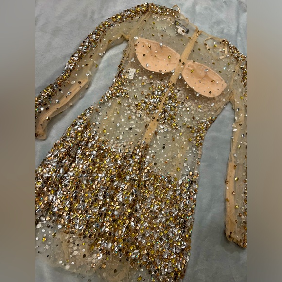 Jovani - Bejeweled Long Sleeve Illusion Scoop Neck Sheath Dress - Picture 3 of 6